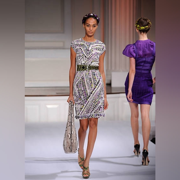 *$4,000 OSCAR DE LA RENTA GORGEOUS SILK LACE RUNWAY MULTI COLOR DRESS US 4, 10 - Picture 13 of 15
